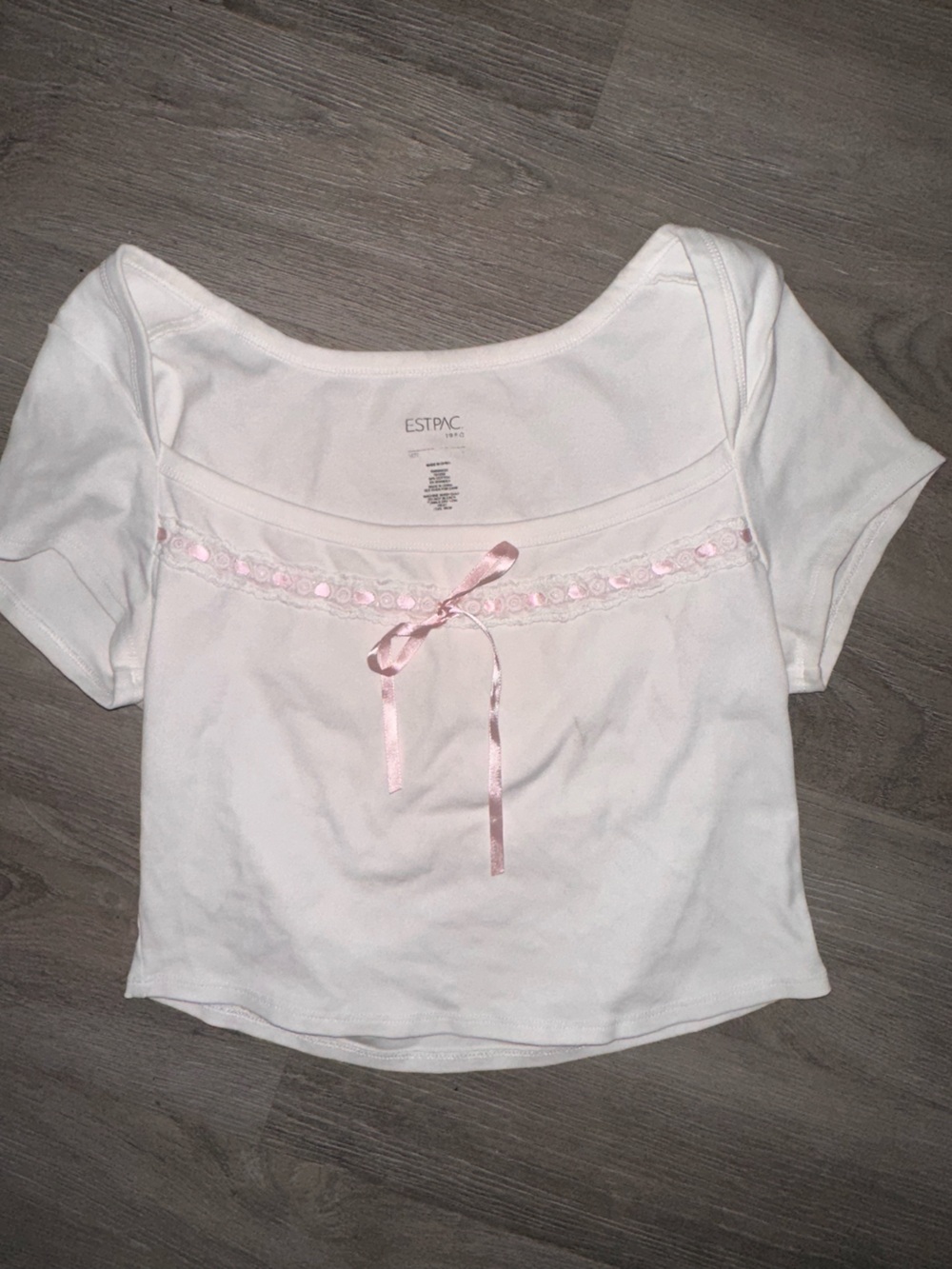 PacSun White Crop Top with Pink Ribbon Accent